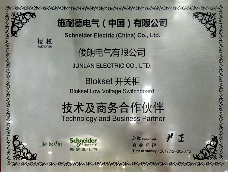 施耐德電氣（中國）有限公司授權(quán)俊朗電氣有限公司Blikset開關(guān)柜技術(shù)及商務(wù)合作伙伴.jpg